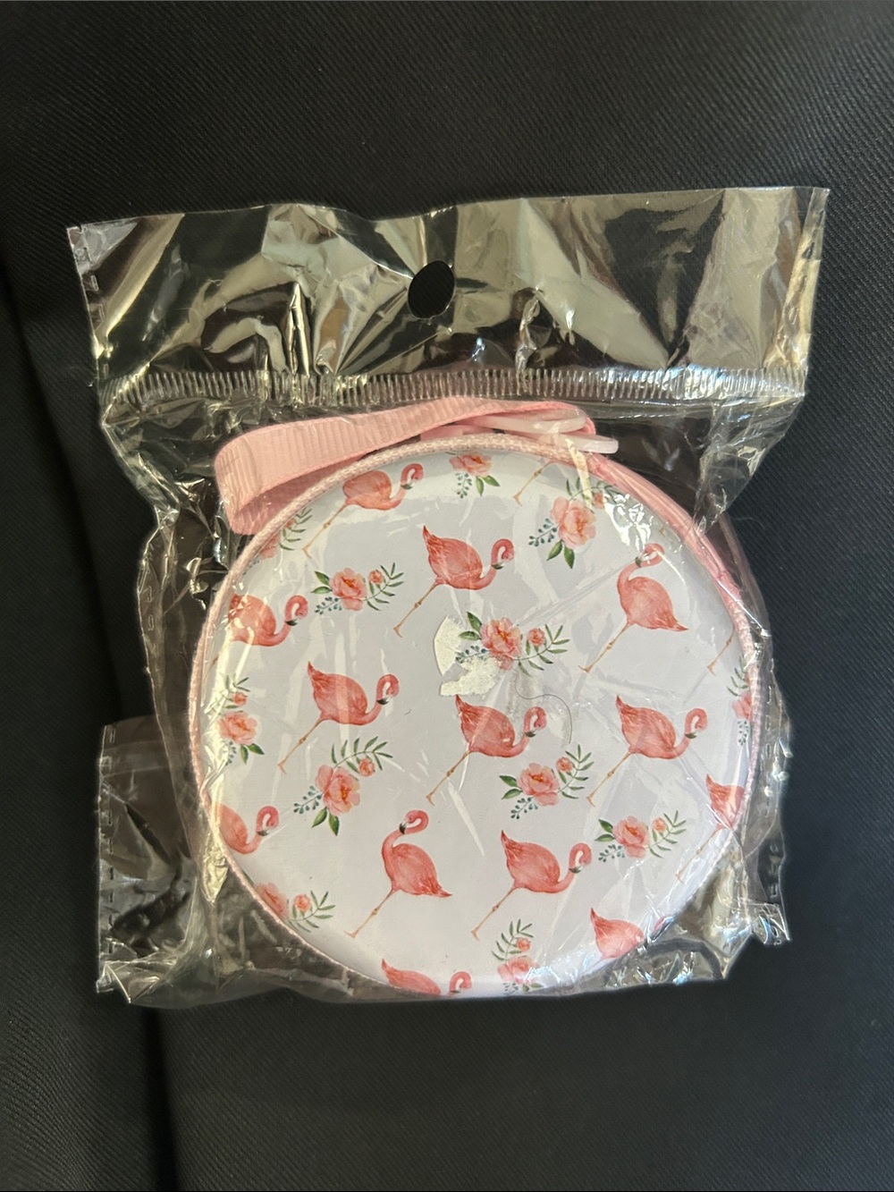 Pink Flamingo Round Zip Pouch earplug/ coin case - Picture 5 of 5